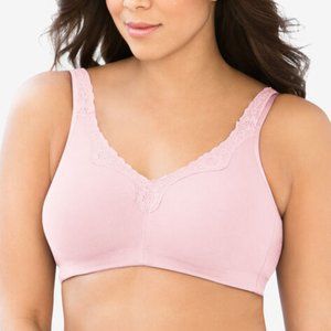 42D Bra Size NEW Catherines Cotton Comfort Wireless Bra Pink Lace Womens